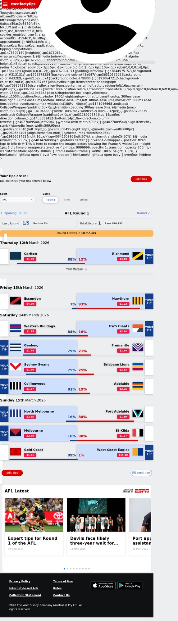 Talent International round 1 random tips submitted